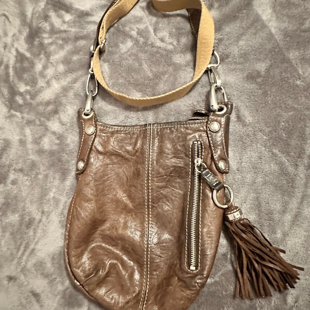 b. makowsky leather Brown Crossbody Bag with Tassel Accent perfect condition